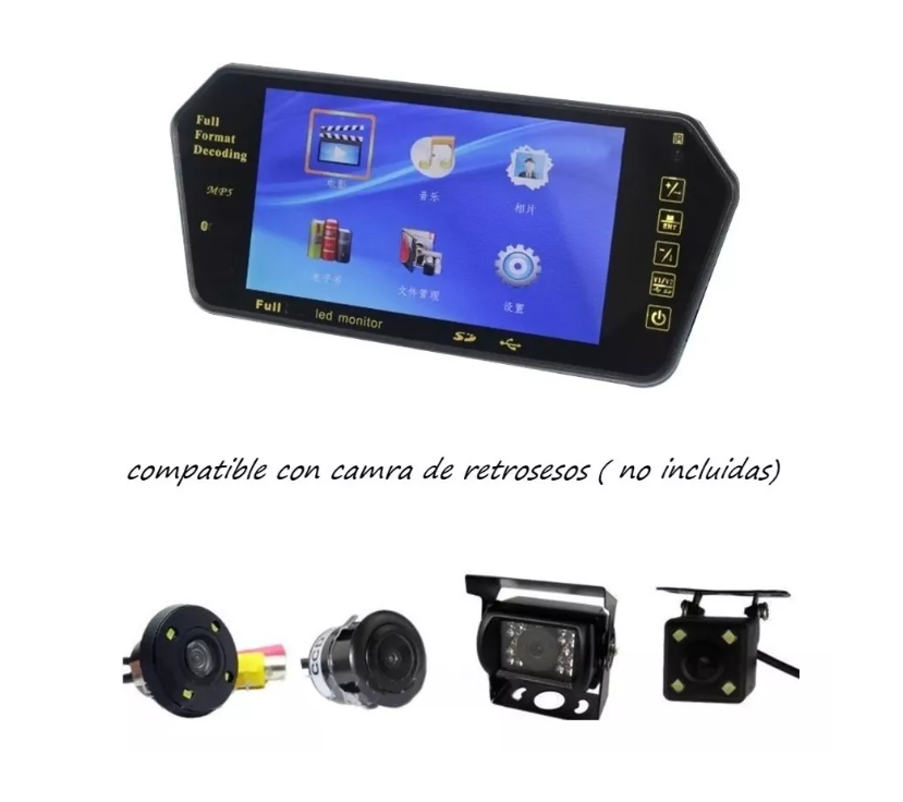 Monitor Pantalla 7 Pulgadas Lcd Hd Auto Retroceso Ajustable-3