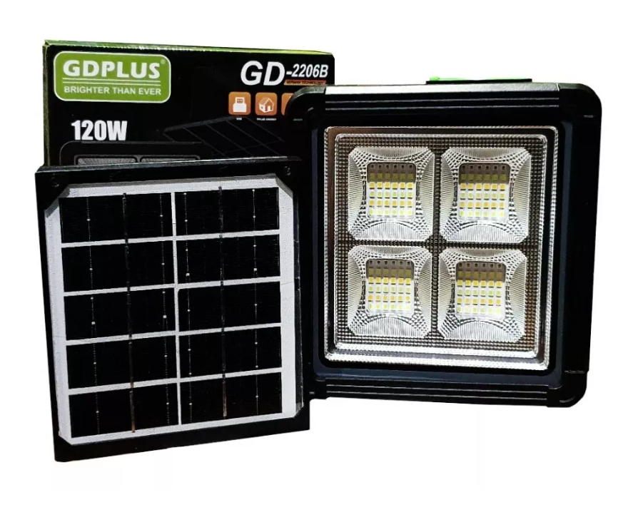 Kit Foco Led 120w Portatil Solar Recargable Emergencia Usb-0