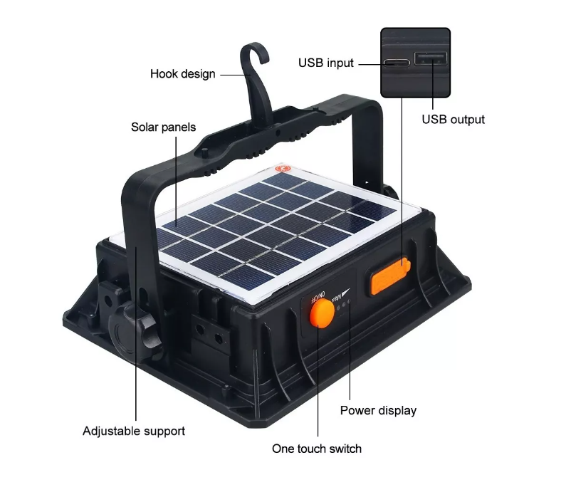 Kit Foco Led 120w Portatil Solar Recargable Emergencia Usb-2