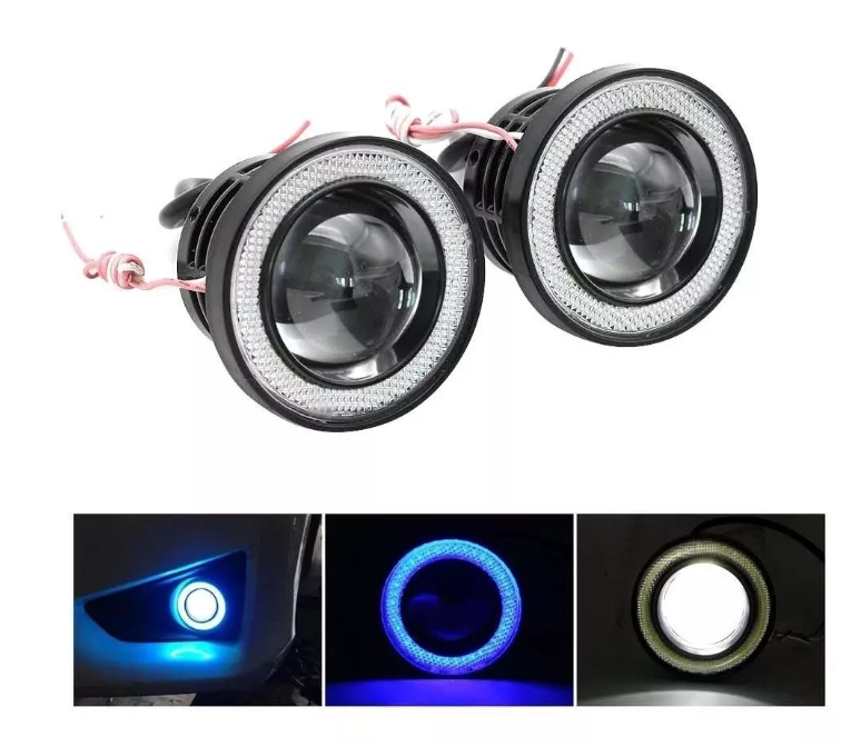 X2 Foco Neblinero Led Ojos De Ángel Blanco Y Aro Azul 76mm-0