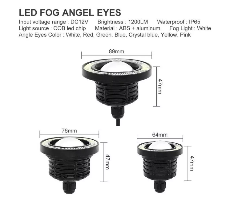 X2 Foco Neblinero Led Ojos De Ángel Blanco Y Aro Azul 76mm-1