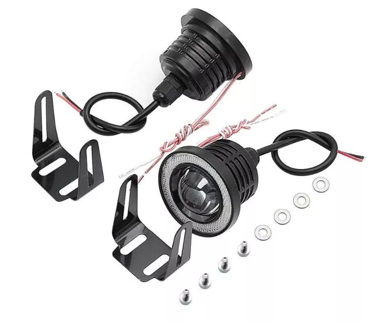 X2 Foco Neblinero Led Ojos De Ángel Blanco Y Aro Azul 76mm-2