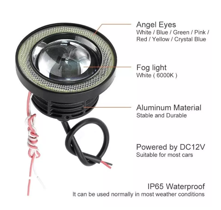 X2 Foco Neblinero Led Ojos De Ángel Blanco Y Aro Azul 76mm-3