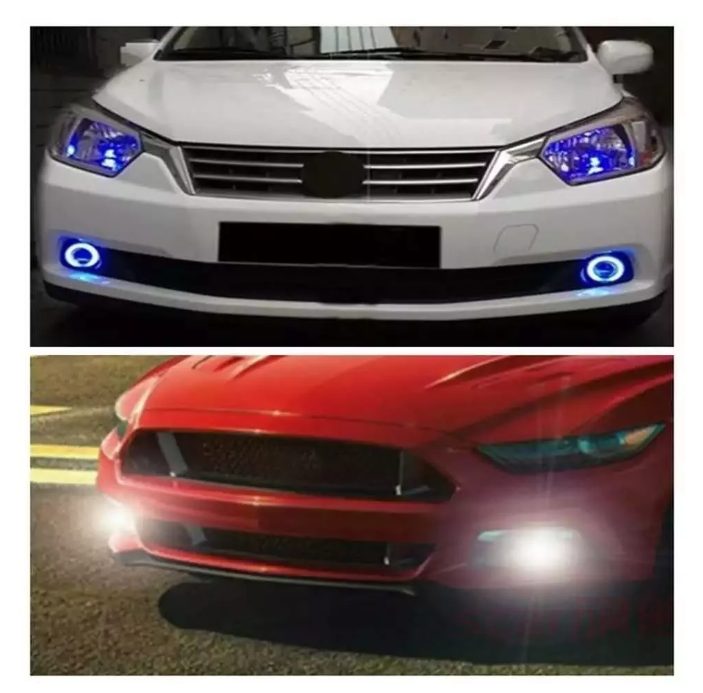 X2 Foco Neblinero Led Ojos De Ángel Blanco Y Aro Azul 76mm-4