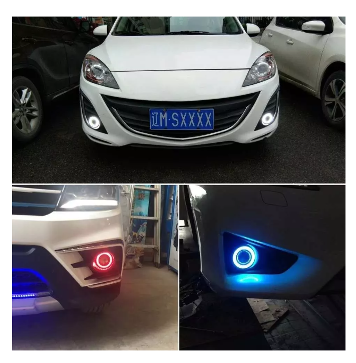 X2 Foco Neblinero Led Ojos De Ángel Blanco Y Aro Azul 76mm-5