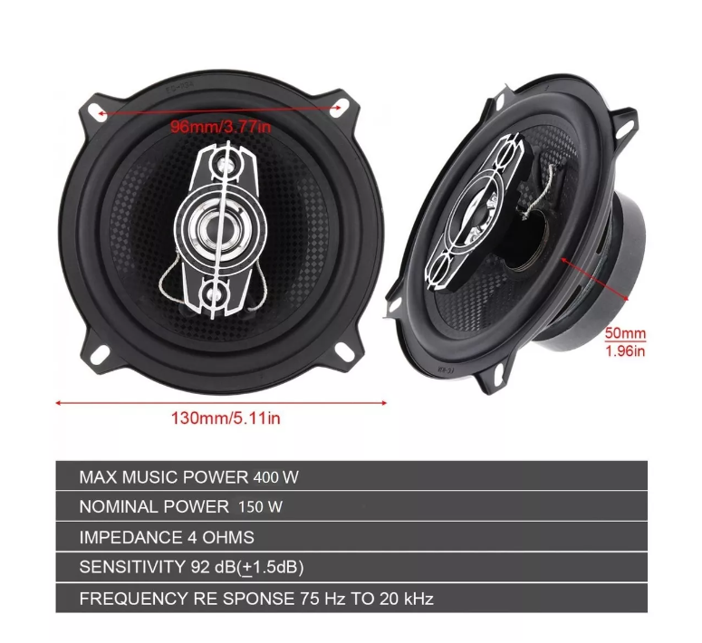 Kit 2 Parlantes Auto 13cm Redondo 400wmax Coaxial -3