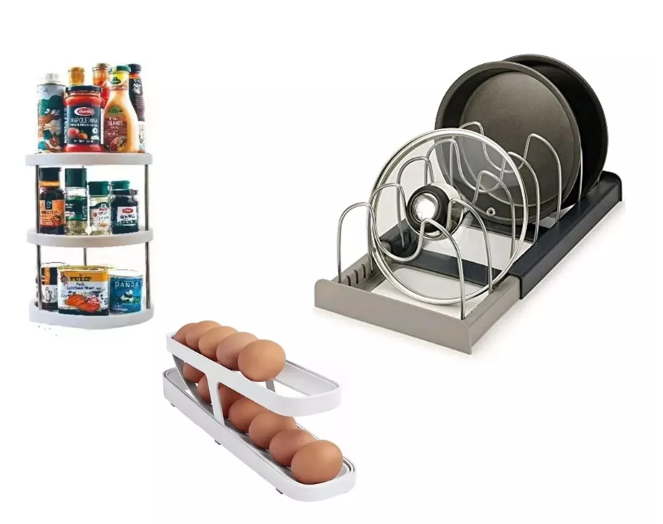 Kit 3 Organizador Huevos Rodantes Estante Especiero Tapas De-0