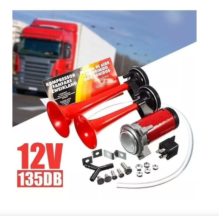 Kit Doble Bocina Eléctrica Trompeta Aire Comprimido Auto 12v-6