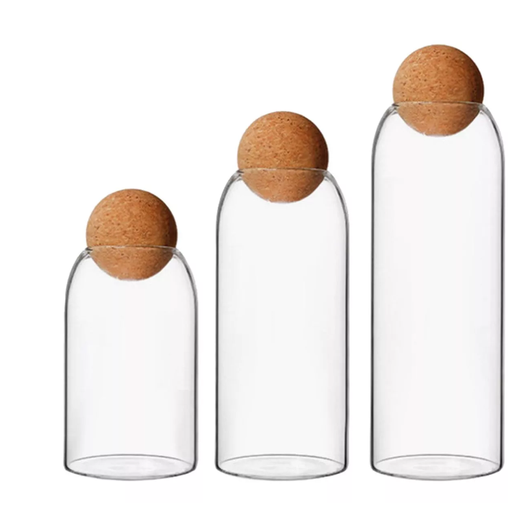 Pack 3 Botellas Frasco Vidrio De Corcho Transparente Deco-0