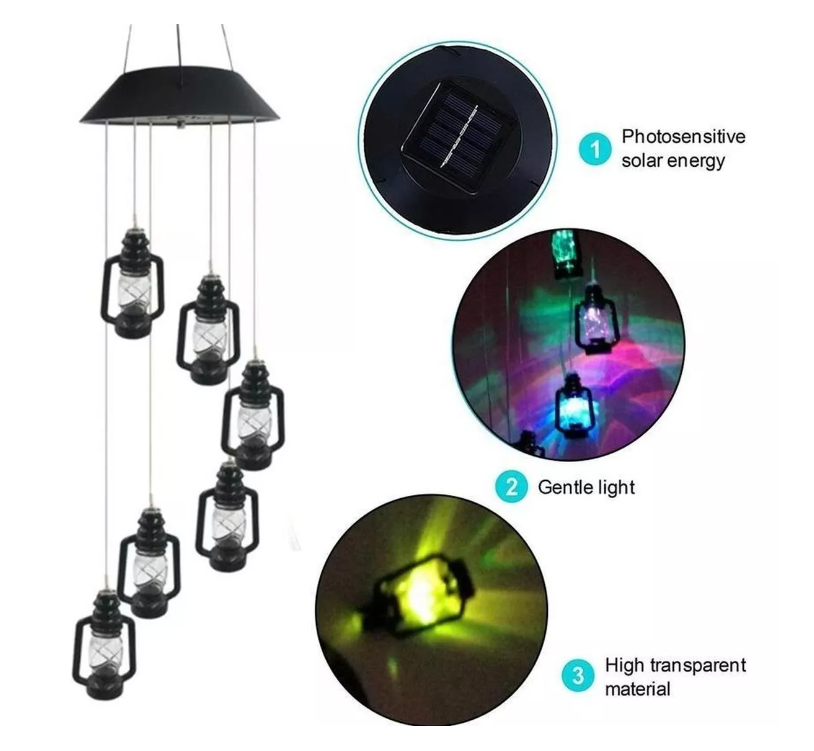 Lampara Colgante Led Solar Colibrí Multicolor Jardin Terraza farol-3