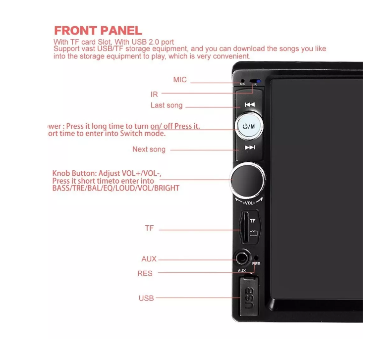 Radio Auto 2 Din Mirror Link Bt Pantalla Tactil Mp5 Estéreos-1