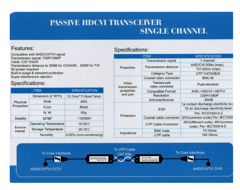 Par Video Balun Pasivo Con Cable 720p 1080p Hdcvi Ahd Hdtvi-6
