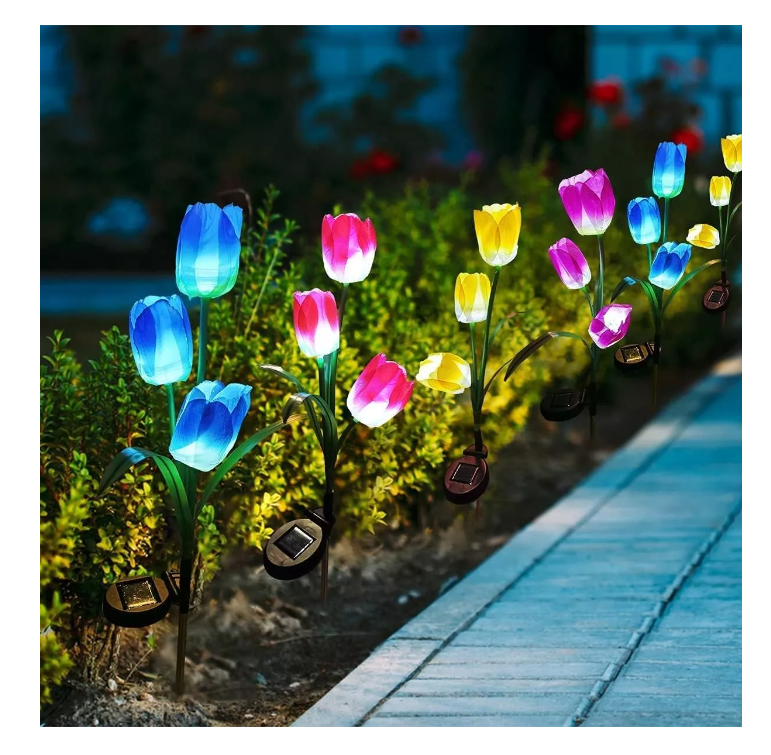 Pack 4 Unidades Tulipán Lámpara Solar Jardín Cesped Terraza-5