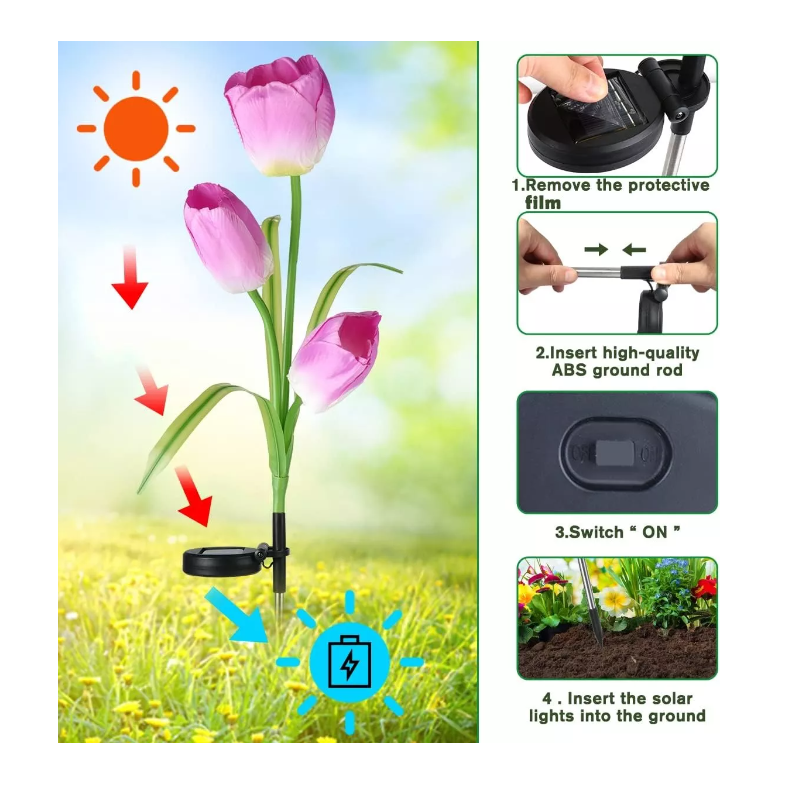 Pack 4 Unidades Tulipán Lámpara Solar Jardín Cesped Terraza-4