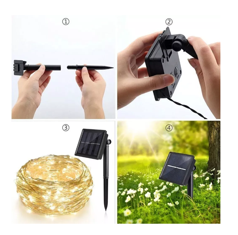 Lámpara Solar Luces Tira Led Al Aire 12 Mts 100 Led Navidad 3-4