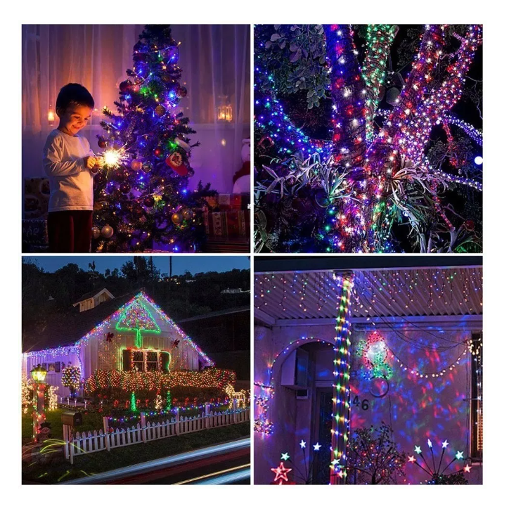 Lámpara Solar Luces Tira Led Al Aire 12 Mts 100 Led Navidad 3-7