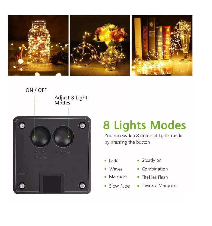 Lámpara Solar Luces Tira Led Al Aire 12 Mts 100 Led Navidad 3-1