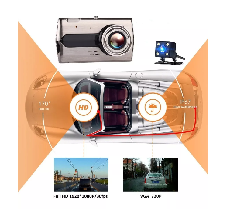 Cámara Seguridad Dash Cam Hd Sensor 1080p + Cámara Retroceso-3