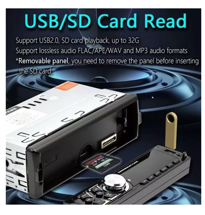 Radio Auto Panel Desmontable Bluetooth Mp3 Aux Usb2-4
