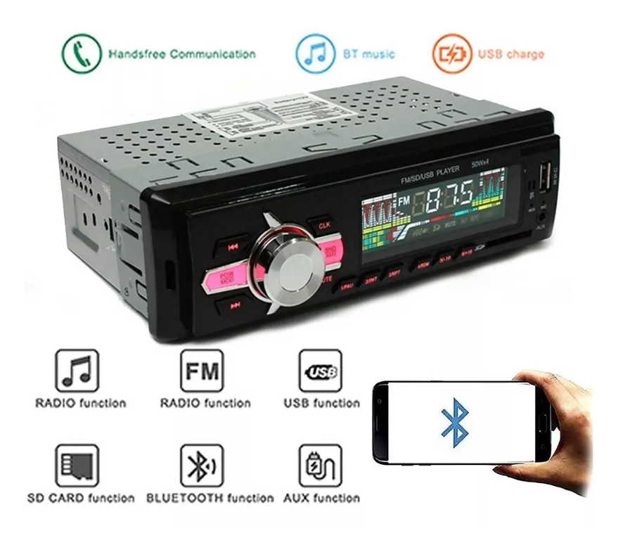 Radio De Auto 1 Din Bluetooth Usb Mp3 Microsd Aux Fm 60wx4-5