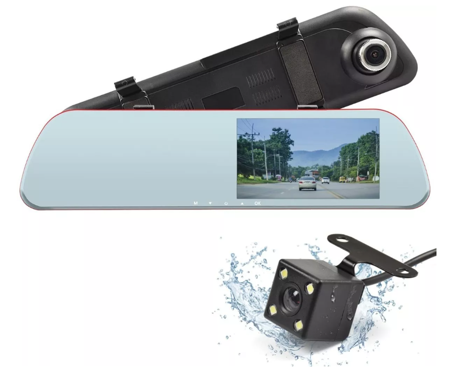 Cámara Auto Espejo Retrovisor 4.3 1080p + Cámara Retroceso-0