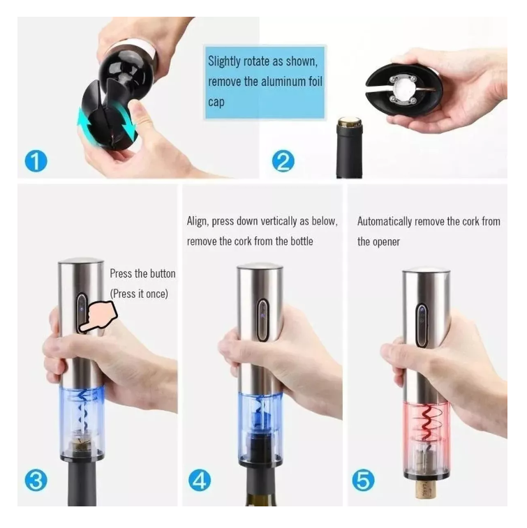 Abridor De Botellas De Vino Eléctrico Sacacorchos + Cortador-4