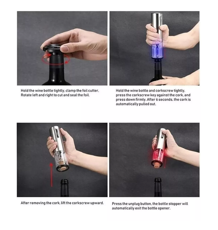 Abridor De Botellas De Vino Eléctrico Sacacorchos + Cortador-6