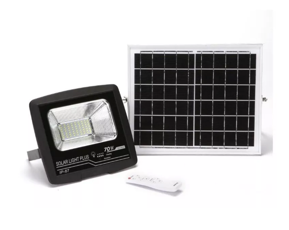 Lámpara Foco Solar Led 70w Flood Panel Solar Control Remoto-0