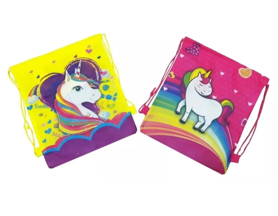 X12 Bolsa Mochila Reutilizable Unicornio Reciclable 41x32cm-0