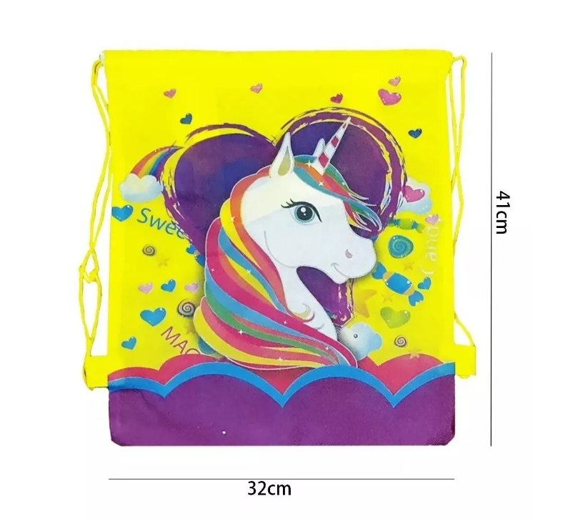 X12 Bolsa Mochila Reutilizable Unicornio Reciclable 41x32cm-2