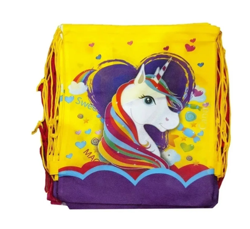 X12 Bolsa Mochila Reutilizable Unicornio Reciclable 41x32cm-3