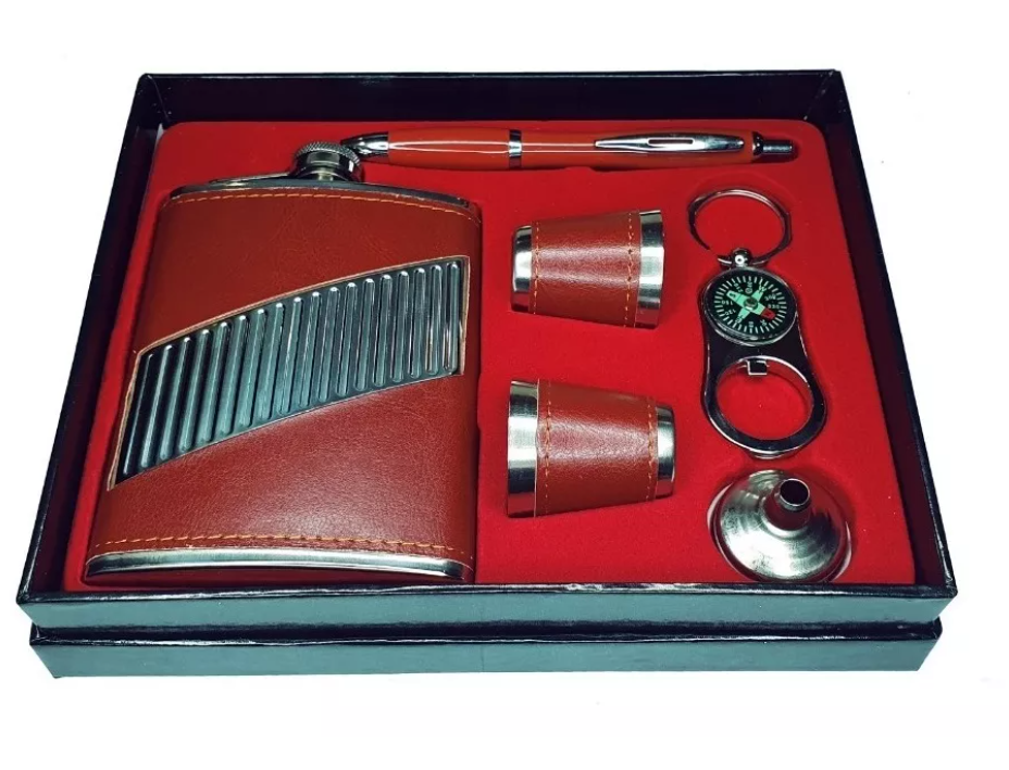 Set Petaca 8oz Para Whisky Coctelera Viaje Camping + Brujula-4