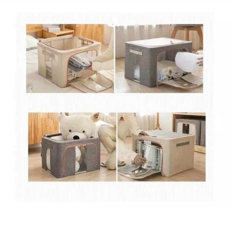 Caja Almacenamiento Lino Para Ropa Soporte De Metal-4