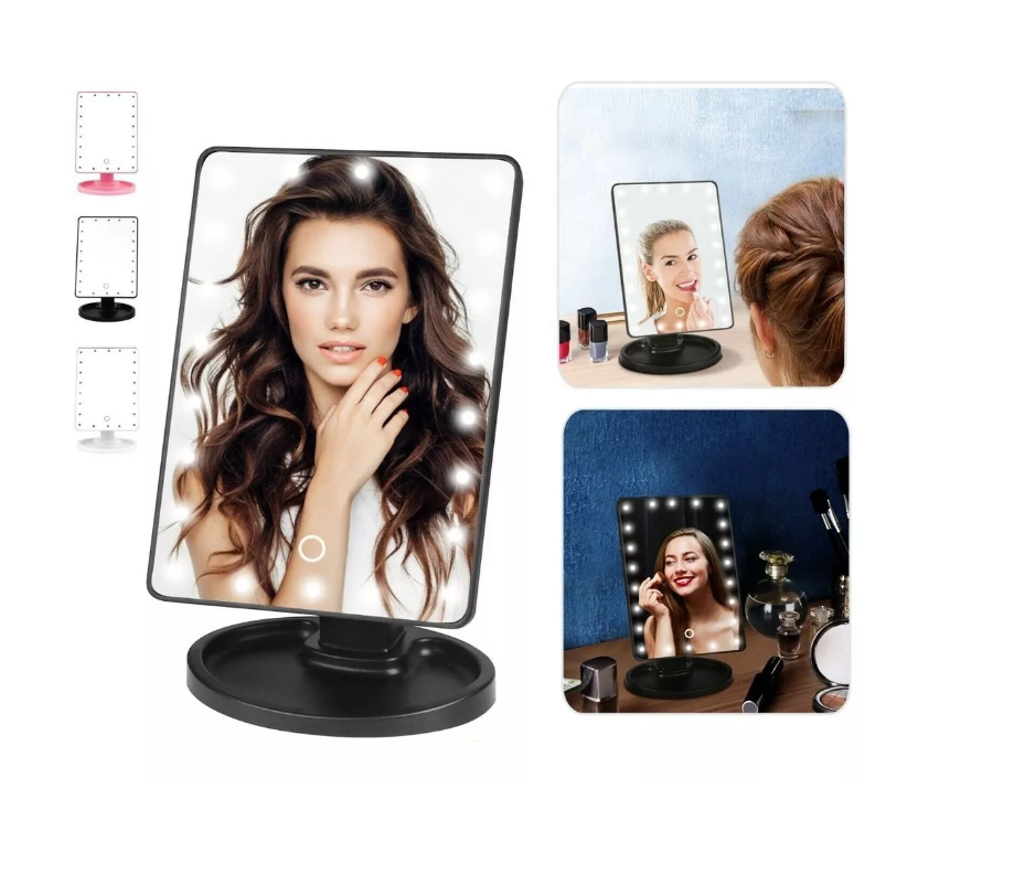 Espejo 22 Luz Led Tactil Maquillaje Usb Portatil Giratorio-0
