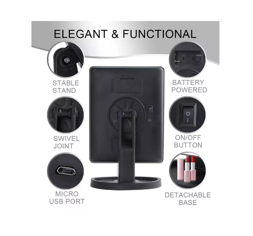 Espejo 22 Luz Led Tactil Maquillaje Usb Portatil Giratorio-6
