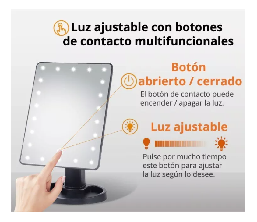 Espejo 22 Luz Led Tactil Maquillaje Usb Portatil Giratorio-7
