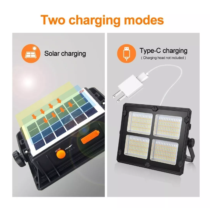 Foco Led Portátil Recargable 150w Panel Solar 4 Modo Luz-3