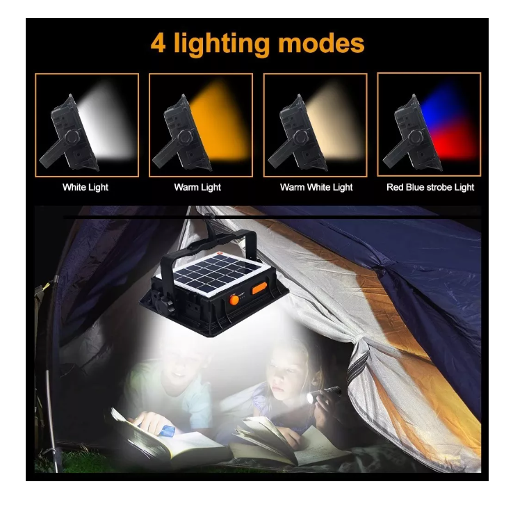 Foco Led Portátil Recargable 150w Panel Solar 4 Modo Luz-5