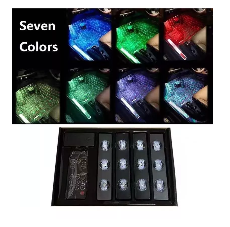 Kit 4 Luces Led Interior Auto 12v Multicolor Sensor Sonido-1