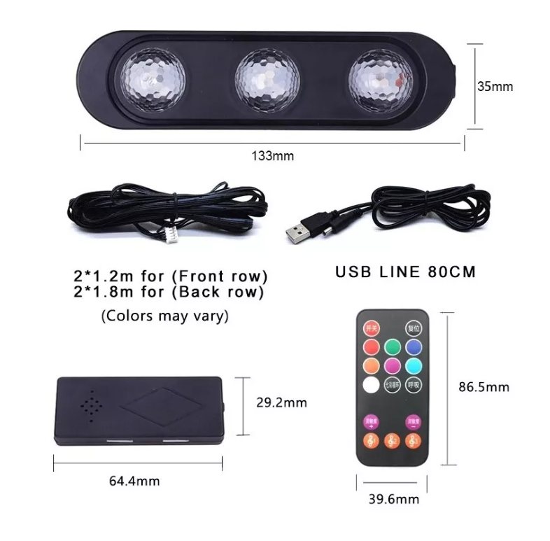 Kit 4 Luces Led Interior Auto 12v Multicolor Sensor Sonido-3