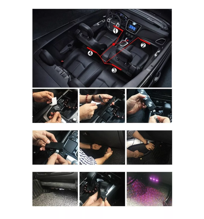 Kit 4 Luces Led Interior Auto 12v Multicolor Sensor Sonido-4