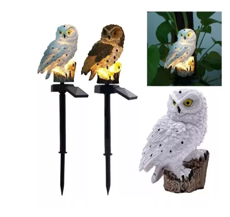 Pack 2 Lampara Led Solar Buho Jardin Terraza Decoracion-0