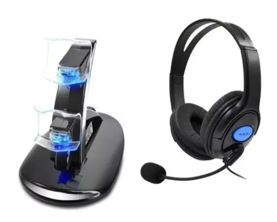 Pack Cargador Controles + Audífono Ps4-0