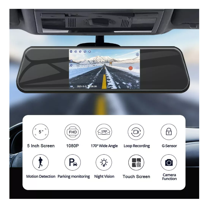 Frontal Espejo Retrovisor Cámara De Auto + Cámara Retroceso-3