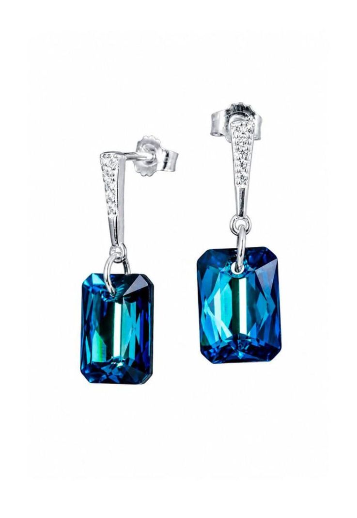 Aros Estefania Plata 925 Cristal Swarovski Bermuda Blue