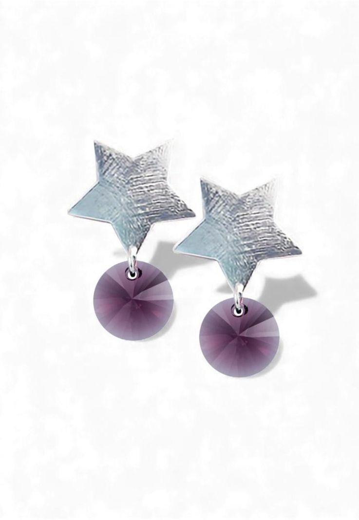 Aros Estelar Baño Oro Blanco Cristal Swarovski® Amethyst