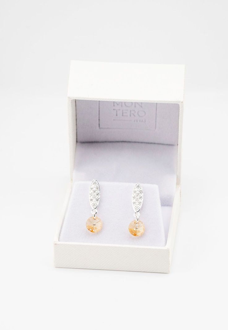 Aros Punto de Luz Baño de Oro Blanco Cristales Golden Shadow-2