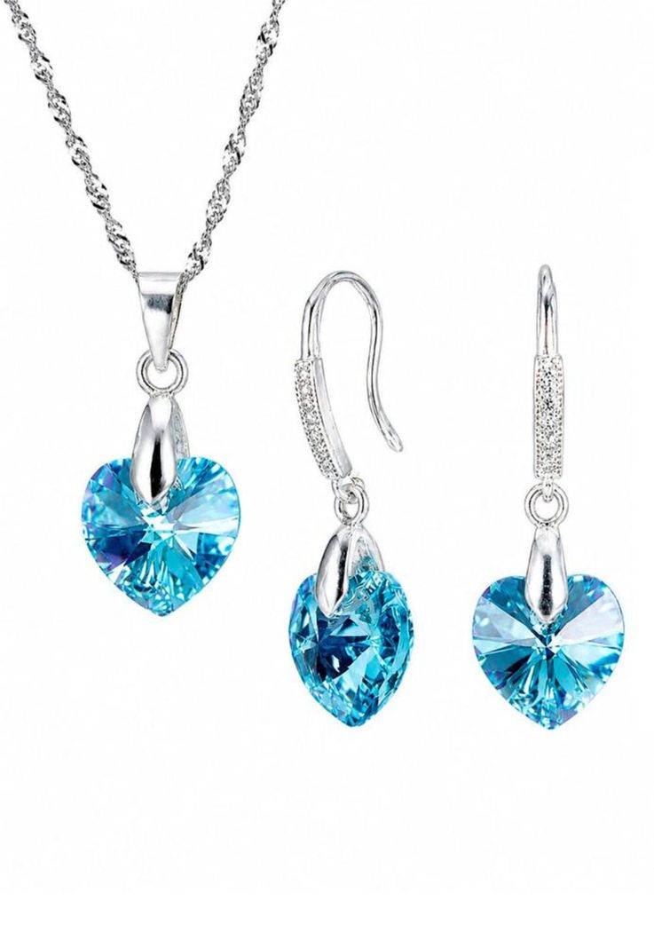 Conjunto Romance Plata 925 Cristal Swarovski Aquamarine Plateado