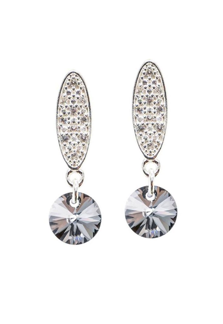 Aros Punto De Luz Baño Oro Blanco Cristal Swarovski® Silver Night
