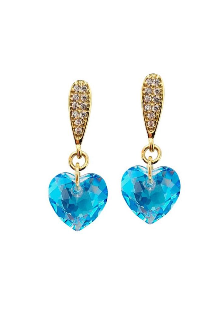 Aros Amor Gold 24K Cristal Swarovski® Aquamarine